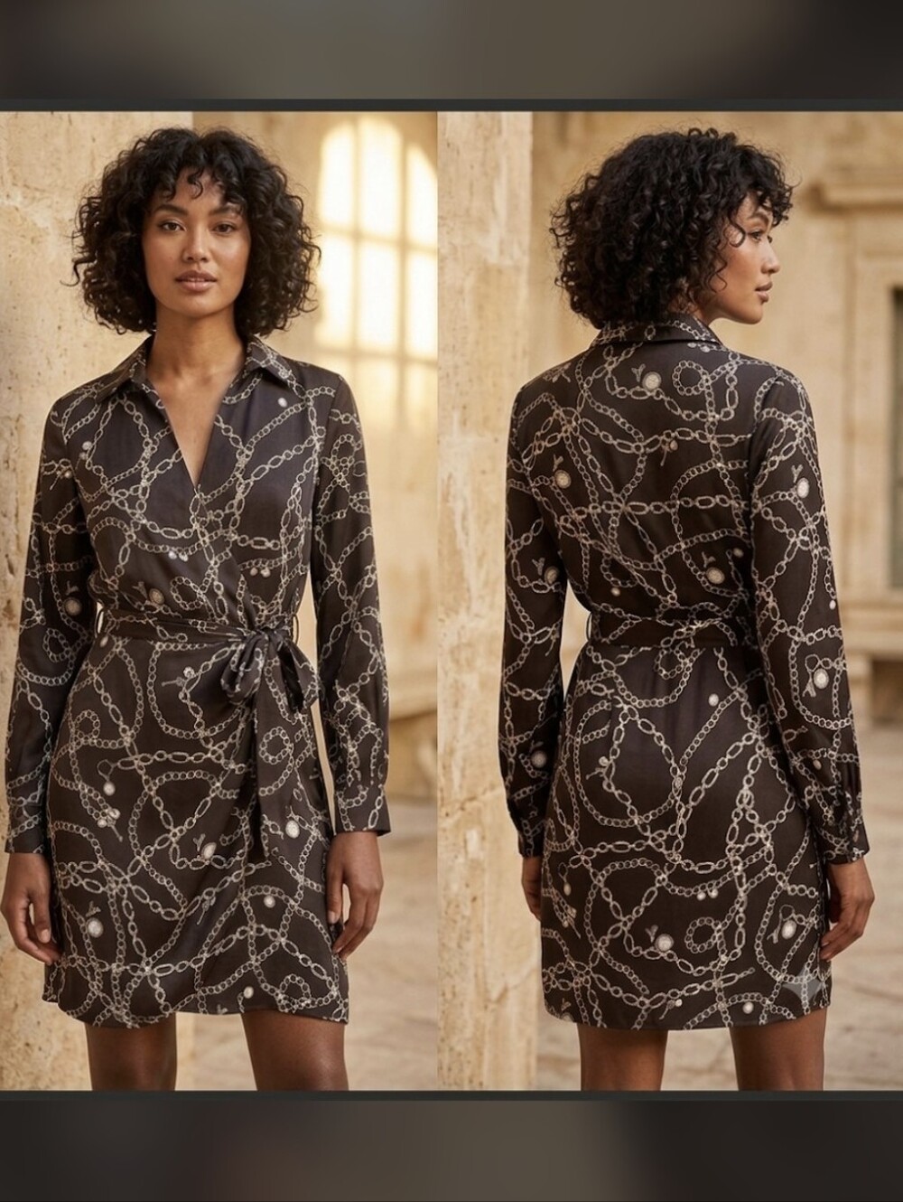 LOFT Brown Tie-Waist Shirt Dress